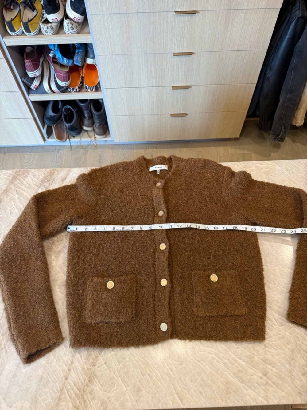 Frame Denim Brown Teddy Alpaca-Wool Patch-Pocket Jacket - Picture 4 of 5